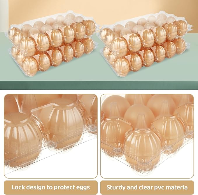 DAJAVE 50 Pack Plastic Egg Cartons, Clear Egg Cartons 18 Count, 3x6 Grids Egg Cartons Cheap Bulk, Plastic Egg Holder for Family, Pasture, Farm Markets Display (Medium)