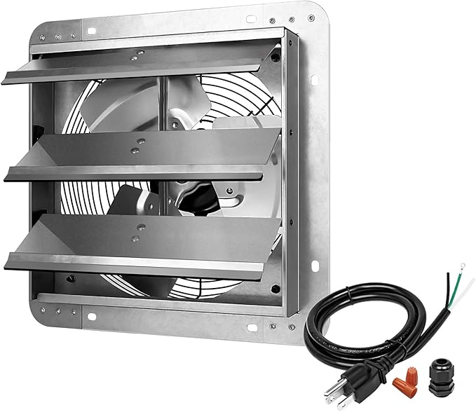 iPower 12 Inch Aluminum Shutter Exhaust Fan with Power Cord, High Speed 1620RPM, 1800 CFM, Silver (Pack of 1)