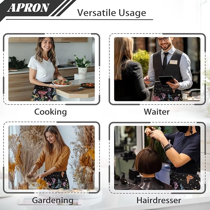 Waistress Apron with Pockets Coffee Waiter Apron Long String Chef Half Aprons for Cooking Kitchen Hairdresser