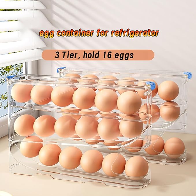 Egg Container for Refrigerator Clear Stackable Egg Holder for Kitchen Storage and Organization (Dark Brown, 3 Tier)