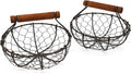 CVHOMEDECO. Chicken Wire Egg Baskets Rust Gathering Baskets with Wooden Handle Country Vintage Style Storage Baskets. Set of 2 (Round)