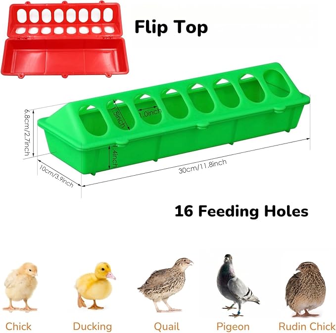 2 Pack Chicken Feeder 16 Holes Chick Feeder No Waste 30cm Chicken Feeder and Waterer Set Poultry Feeders for Chicken Chick Birds Pigeon Coop