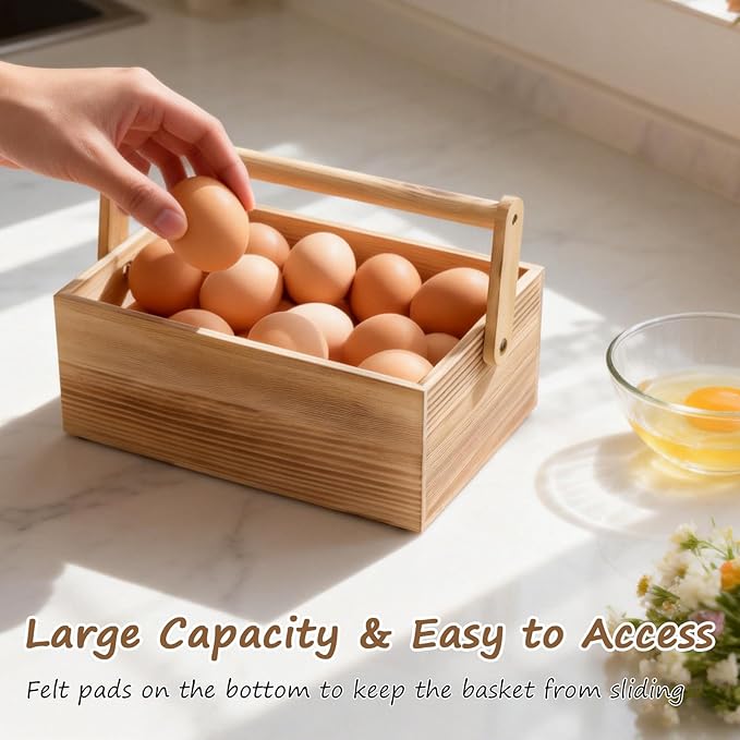 Egg Basket,Wooden Egg Basket for Gathering Fresh Eggs,Chicken Egg Collecting Basket,Fresh Egg Storage Countertop Farmhouse Kitchen Decor