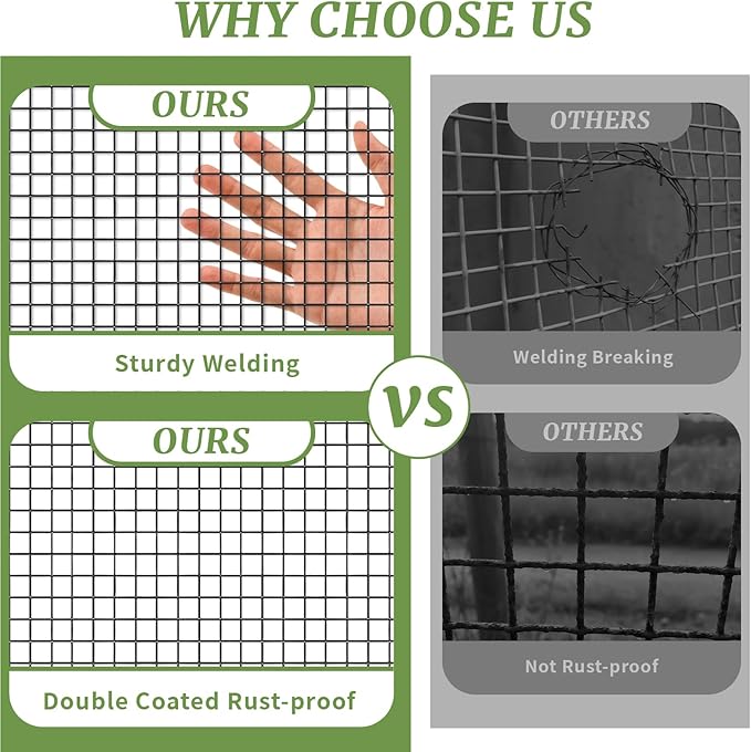 Black Hardware Cloth 1/2in Mesh 48in x 100ft, Chicken Wire Fencing PVC Coated 19 Gauge, Welded Chicken Wire for Rodent Proofing, Tree Guard, Garden Fence, Poultry Netting
