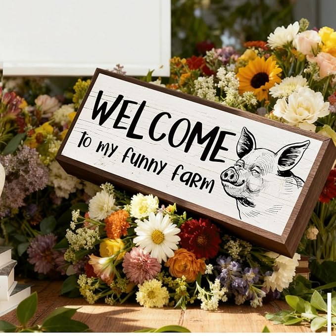 Welcome to My Funny Farm Sign, Chicken Hens Decor, Floral Wall Decors, Farmhouse Home Decor for Front Door Entryway Living Room Garden Yard Outdoor 9.5x3.1x1 inches