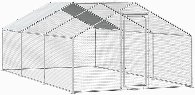BOSSIN Large Metal Chicken Coop with Waterproof Cover, Poultry Cage Spire Shaped Coop, Walk-in and Heavy Duty Design, Chicken Run Duck House Resistant to Wind, rain, and UV Cover for Farm Yard Use