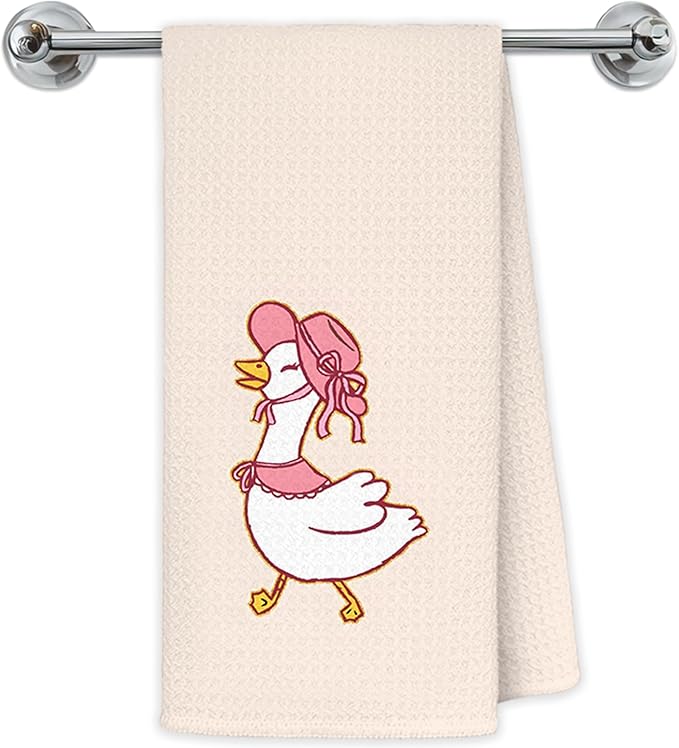 Funny Silly Goose Kitchen Towels, Coquette Pink Goose Hand Towels for Bathroom Kitchen, Cute Farm Animal Geese Decorative Dish Towels Drying Cloth, 16x24 Inch