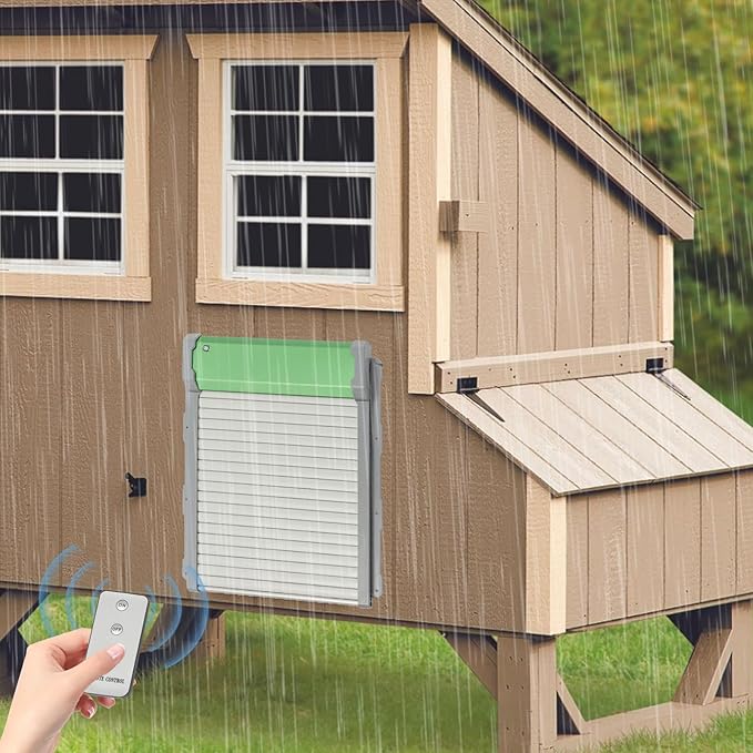 Solar Powered Automatic Chicken Coop Door with Remote Control & Timer, 9.4x10.8 Inch Opening,Chicken Automatic Door for Hens Ducks Rabbits,Works from -14.8℉ to 140℉