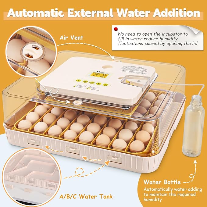 Sailnovo 56 Egg Incubator for Hatching Eggs with Automatic Egg Turning and Auto Humidification, Egg Candler, Temperature Control, Large Egg Incubator for Chicken, Duck, Quail Eggs White