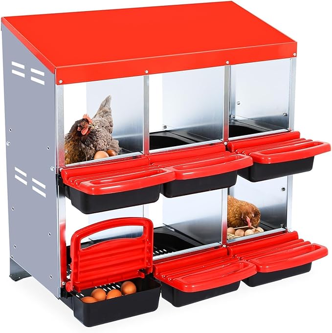 Heavy Duty 6 Hole Chicken Nesting Box with Roll Away Egg Collection System - Rustproof Plastic Tray, Ventilation Holes & Keyhole Mounting - Laying Box for Hens and Ducks (Green)