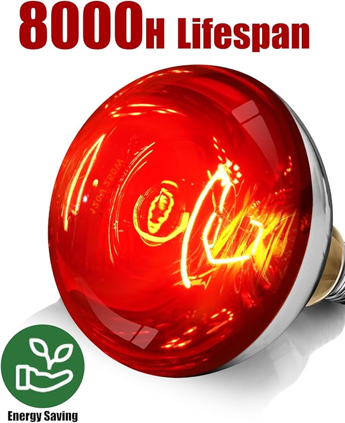 250W R40 Red Heat Lamp Bulbs, 8000 Hours Rated, Infrared Flood Light, Brooder Heating Lamp for Chickens, Reptiles, Pets, Bathroom, E26 Base - 6 Pack