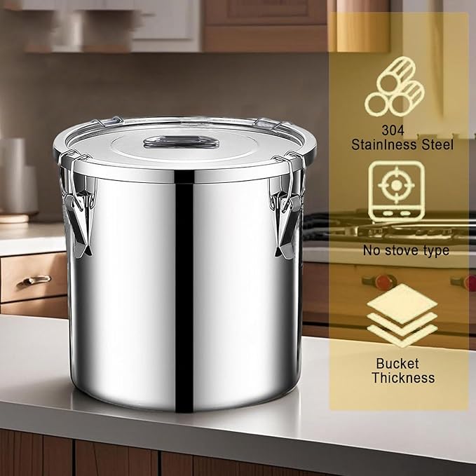 Stainless Steel Dog Food Storage Containers with Airtight Lid and Locking Clamp, 5-30L, Large Food Storage Container Metal Pet Food Bin for Dogs, Cats & Birds Seed