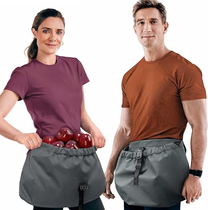 Under NY Sky Garden Half Apron - Big Harvest Pouch, Buckle Closure, Water-Resistant - Landscaping, Orchard, Gardening, Collecting, Planting - Half Apron Grey