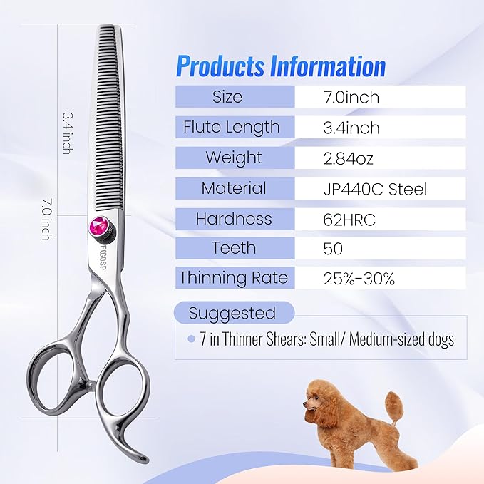 Thinning Shears for Dogs 7 in Professional Dog Thinning Shears for Grooming 56 Teeth Dog Grooming Scissors for Pet Cat Japanese 440C Stainless Steel(7.0'',Blending)
