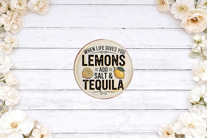 Lemons Tequila Metal Sign 8x8in Round Humorous Plaque for Bar Wall Decor Party Gift