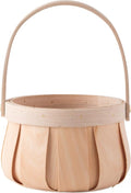 Vintiquewise Small Round Natural Woodchip Wooden Decorative Storage Basket with Handle