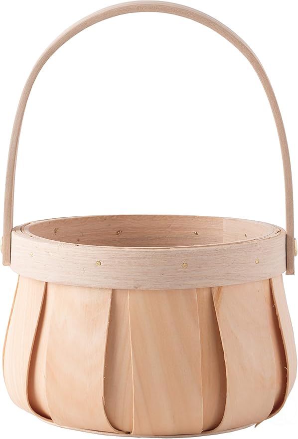Vintiquewise Small Round Natural Woodchip Wooden Decorative Storage Basket with Handle
