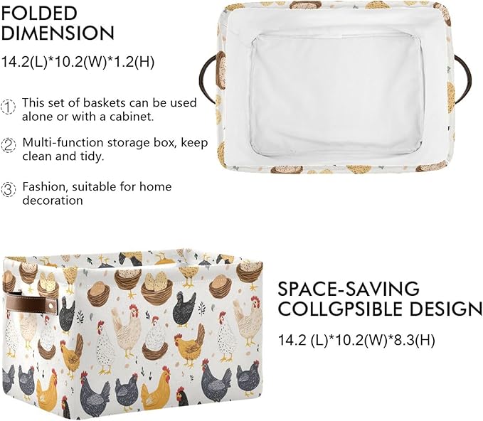 Domestic Chicken Storage Basket Canvas Fabric Collapsible Storage Bins Box Organizer Waterproof for Home Bedrooms 1 Pack