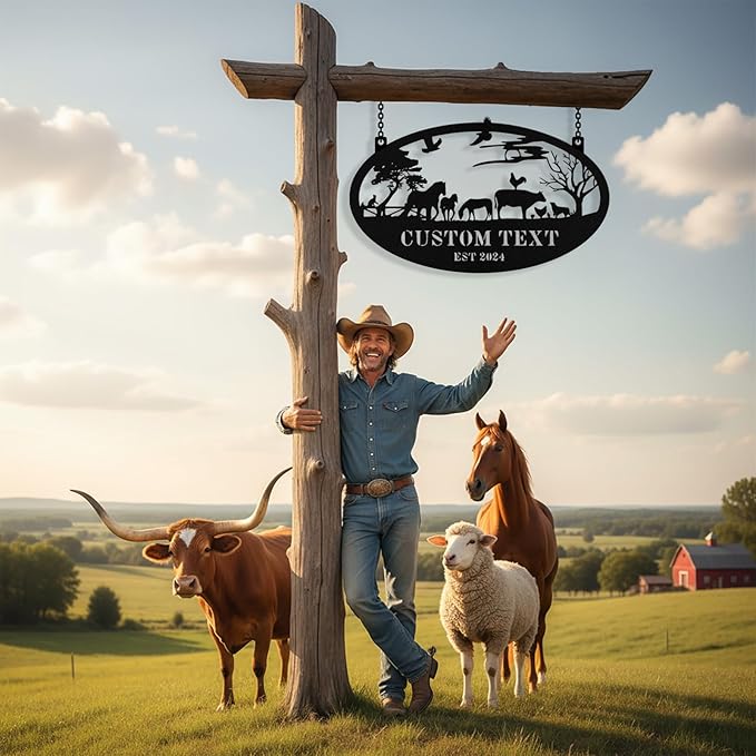 Personalized Metal Farm Signs, Custom Ranch Sign, Customized Farm Metal Signs Outdoor, Custom Large Hanging Family Name Sign for Farms, Ranch, Barn, Farmhouse