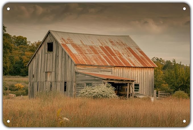 Rustic Barn Landscape tin sign Vintage Farmhouse Metal Sign for Garden Yard Cafe Porch Home Kitchen Outdoor Wall Decor Gift 8 x 8 in