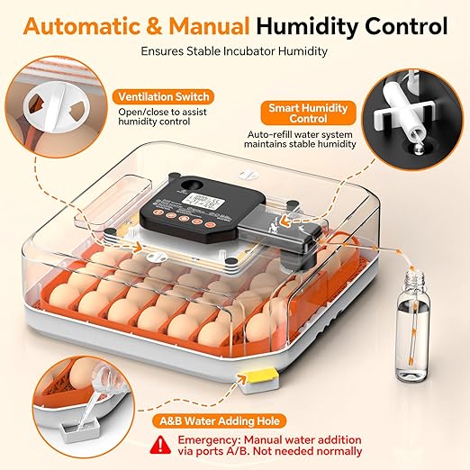 48 Egg Incubator for Hatching Eggs, Chicken Incubator with Auto Turner, Digital Temp & Humidity Control, Built-in Egg Candler & External Water Refill - for Hatching Chicks, Ducks, Quail, Goose Eggs