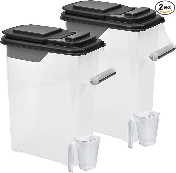 Buddeez Pet Food Storage Containers - Capacity Dog Food Storage Container, Cat Food Container, Bird Seed Storage Container, with Durable EZ Grip Handle, EZ Flip Lid & Scoop (2 Pack) 16 QT/16 LB