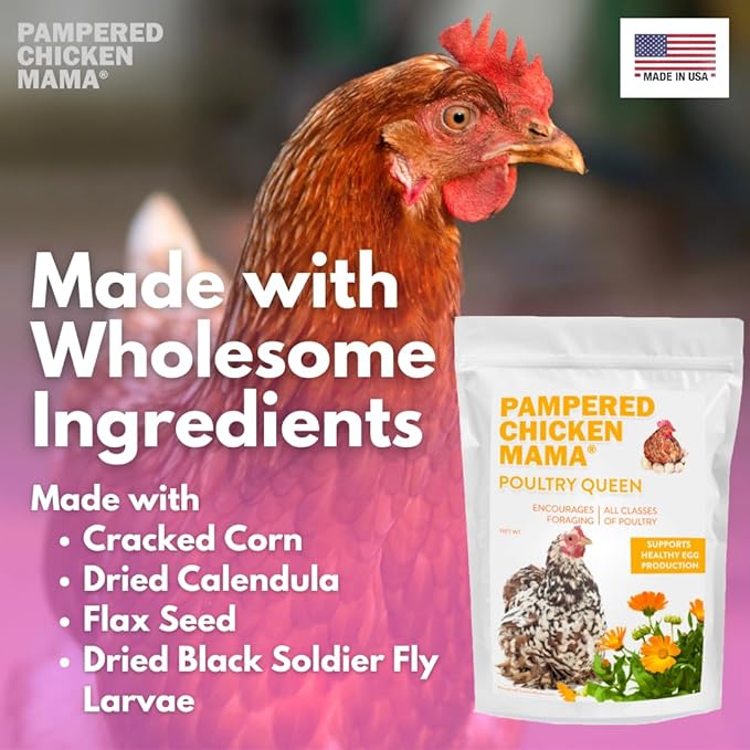 Pampered Chicken Mama Mealworm, Corn, Flax, & Herb Treat for Backyard Chickens, Healthy Layer Feed & Supplies for Pet Chickens Poultry Queen Treat for Hens (3 pounds)