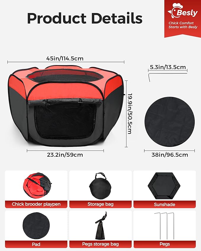 Brooder Box for Chick, Large Brooder for 15 Chicks, Breathable Mesh Ventilation, Waterproof Removable Bottom Mat,Foldable, Pop-up,No Assembly Required