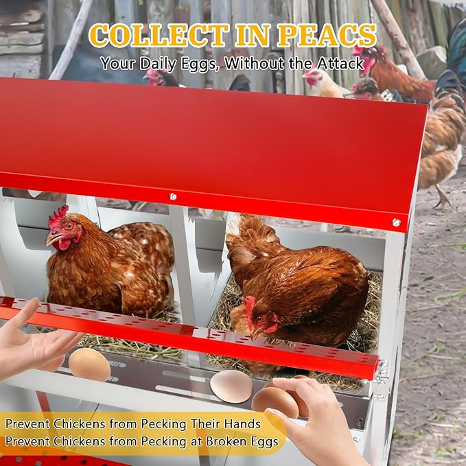 Chicken Nesting Box for Laying Eggs,Wall-Mountable Chicken Coop Nesting Boxes,10 Hole Roll Away Nesting Boxes,with Large Vented Holes,for Chickens,Ducks,Large Egg Laying Boxes (Red 10 Hole)