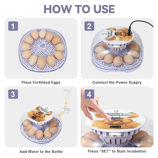 1st Gen - 12 Egg Automatic Incubator, Steady Humidity with Auto-Refill, Stable Temp Control, Auto Egg Turning, Candler, Real-Time Display for Hatching Chicken, Goose, Duck, Quail, Pigeon, and Turkey