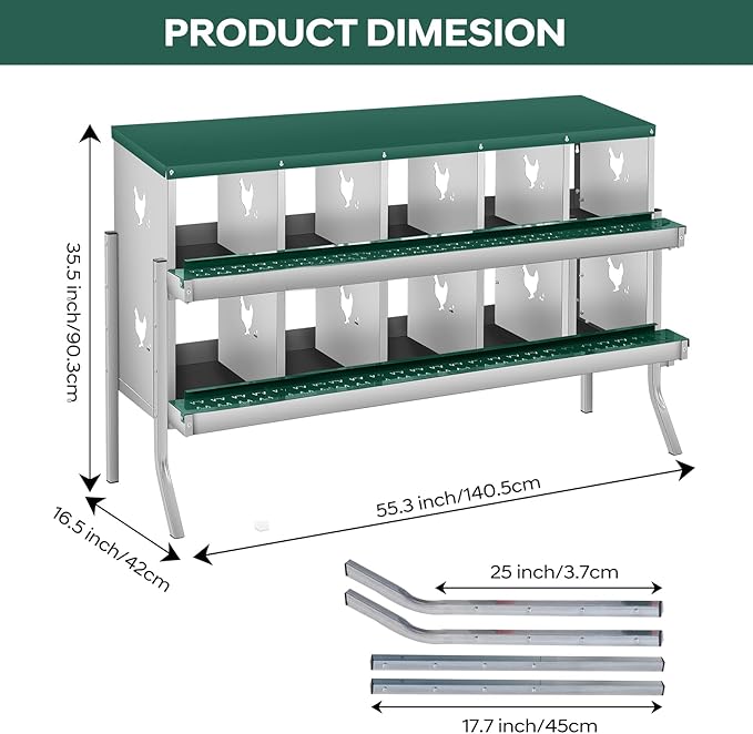 GarveeLife Chicken Nesting Box, 10 Compartments Nesting Box for Chickens, Two-Tier Galvanized Steel Chicken Egg Laying Box with Large Vented Holes Wall Mounting for Easy Egg Collection