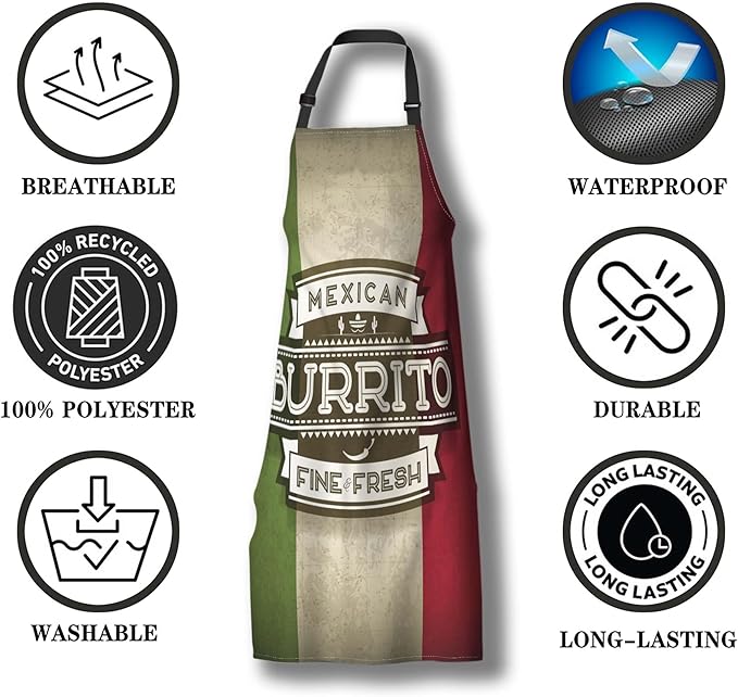Paint Apron for Women Mexican Burrito Food Grilling Aprons for Men for Kitchen Cooking Restaurant BBQ Painting Crafting Gardening 27” (W) x 31” (H), Waterproof Aprons