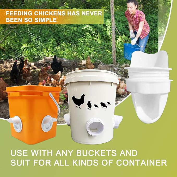 Chicken Feeder Ports Kit, 4 Pack DIY Bucket Poultry Feeder Cups with Hole Saw, No Waste Chicken Feeder for Backyard Coop