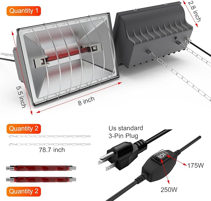 UTFEEDY Chicken Coop Heater, Aluminum Brooder Heater Lamp for 30 Chicks or Duckling, 250 Watts Heating Plate Lamp Warmer with Adjustable Temperature & 8 feet Iron Chain for Amphibians, Livestock, Pets
