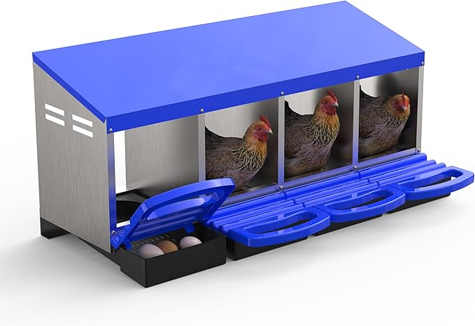 Chicken Nesting Boxes, 4 Hole Metal Rollaway Nest Box for Laying Hens with Cleanable Pull-Out Trays Wall Mount or Placed Design for Easy Egg Collection & Cleaning