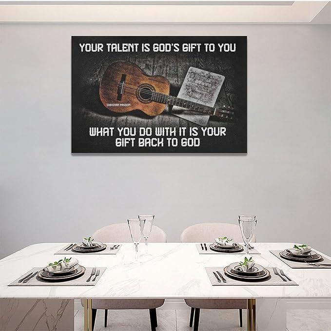 Guitar Wall Decor Music Wall Art Vintage Guitar And Chords Pictures Artwork Inspirational Canvas Prints Painting Artwork Music Room Decor For Music Studio Bedroom Living Room Bathroom 24"x16"