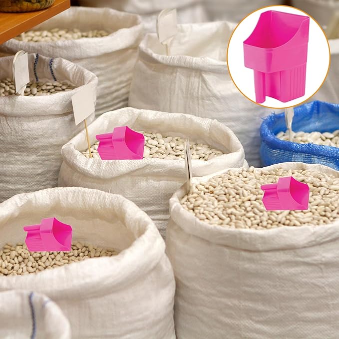 6 Pcs Plastic Enclosed Feed Scoop for Livestock Heavy Duty Grain Scoop 2 Quart Large Stackable for Horse Goat Dog Animal Ranchers Farmers (Pink)
