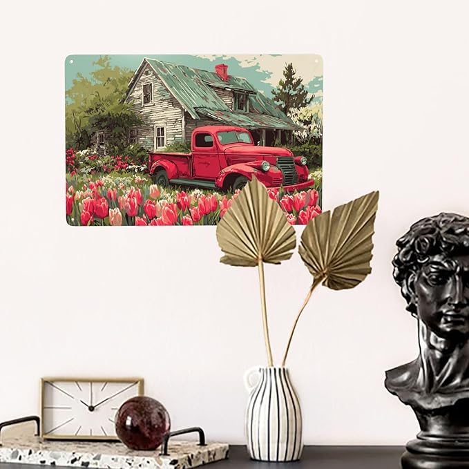 Rural Gardens And Old Trucks Metal Tin Signs Poster,Vintage Colors Aesthetics,Practical Decorative Gifts,Easy To Hang,Gifts For Friends & Family,Yard Garden, Fence,Kitchen Decor 8X12 Inch