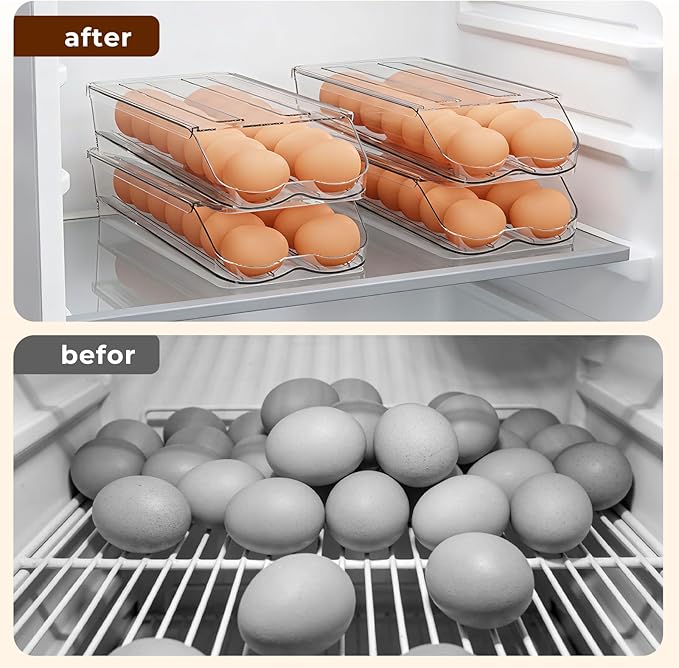 Egg Holder for Fridge,Automatic Rolling Egg Container for Refrigerator,Clear Stackable Egg Organizer with Removable Lid for Fridge Organizers and Storage,1 pack