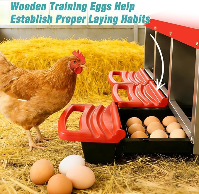 3-in-1 Roll Out Chicken Nesting Box with Removable Drawer – Green Metal Laying Nest for Hens, Easy Assemble, for Chicken Coop (Red)