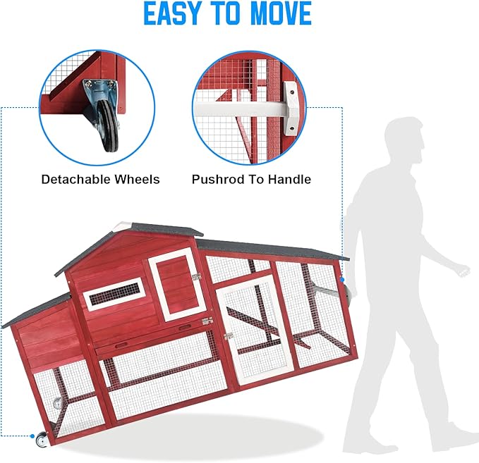 PetsCosset Chicken Coop Backyard Chicken House - Wooden Tractor Poultry House for Outdoor, with Chicken Nesting Box, Wheels, Waterproof Roof, Pull Out Tray