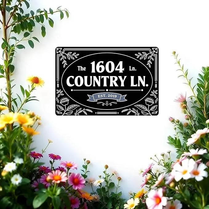 Vintage 1604 Country Lane Farmhouse Metal Sign Suitable for outdoor decoration, garden home porch 8 x 12, easy to hang
