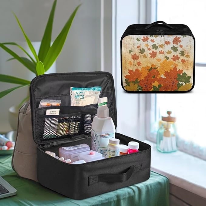 Rnyleeg Fall Medical Bag Empty Portable Car Medical Kit First Aid Kits for Businesses First Aid Bags Empty Home Medical Supplies Bag Maple Leaf