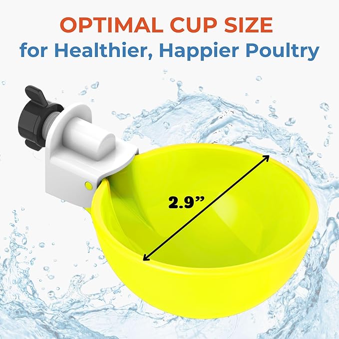 Lil'Clucker - Large Automatic Chicken Waterer Cups Suitable for Ducks, Geese, Turkeys, and Bunny Rabbit - Water Feeder Kit - Poultry Waterer (Yellow, 8 Pack)