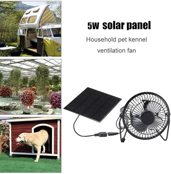 Solar Panel Powered Fan Mini Exhaust Fan for Greenhouse Motorhome House Chicken House Outdoor Ventilation Equipment Ventilator for Pets