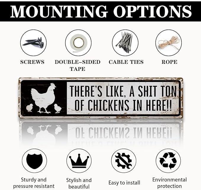 Hen House Decor, There's Like A Shit Ton Of Chickens in Here Sign 15.8x4 inches, Funny Chicken Coop Sign, Decorative Metal Signs for Farm, Home, or Garden, Gift for Chicken Enthusiast