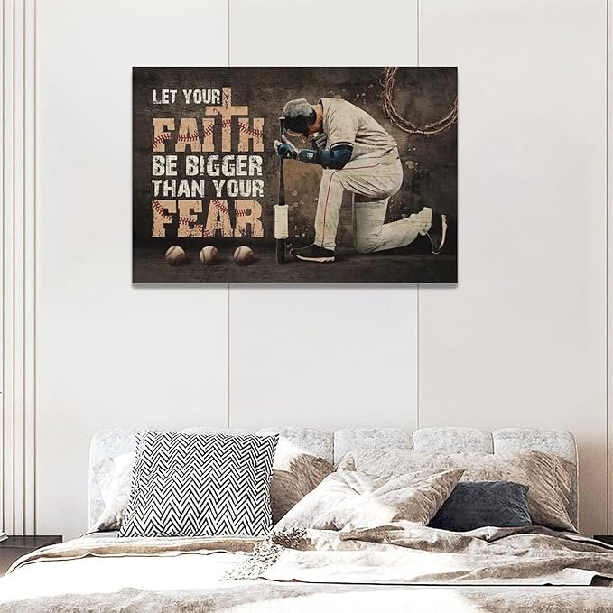 Christian Baseball Wall Art Sport Theme Teen Boy Room Wall Decor Inspirational Quotes Pictures Canvas Prints Artwork Baseball Decor For Boys Room Playroom Bedroom Gym Framed 24"x16"