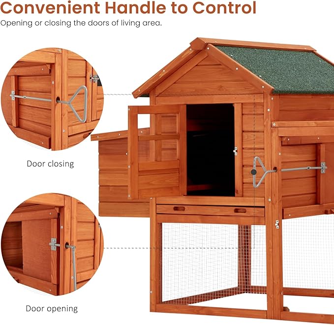 U-MAX Large Chicken Coop with Run, 123" Wooden Chicken Coop 4-6 Chickens, Outdoor Hen House with Run & Removable Trays, Outdoor Hen Fence Poultry Pet Cage for Backyard, Natural Wood