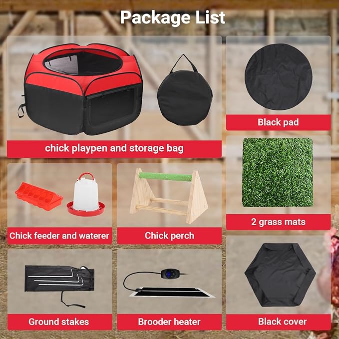 Brooder Box for Chicks Starter Kit, Pop up Chicken Brooders, Brooding Heating Pad with Temperature Control, Breathable Chick Tent Feeder Waterer Thermometer Perch for Duck Quail brooder