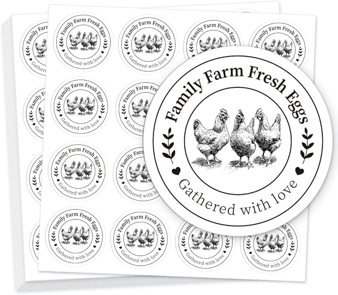 320 Pcs Egg Carton Labels, 2 Inch Round Family Farm Fresh Egg Sticker PET Adhesive Egg Packaging Sticker for Box Container Carton Farm Supplies